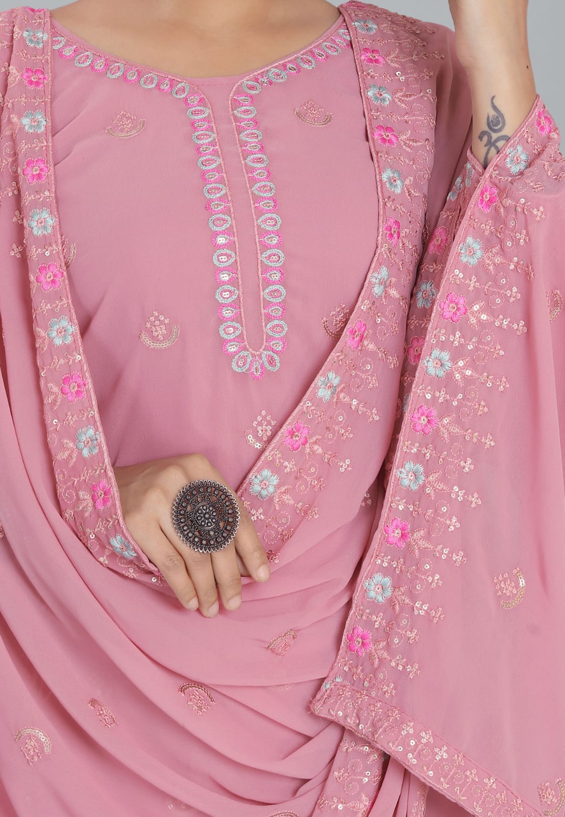 Light Pink Designer Embroidery Suit For Women