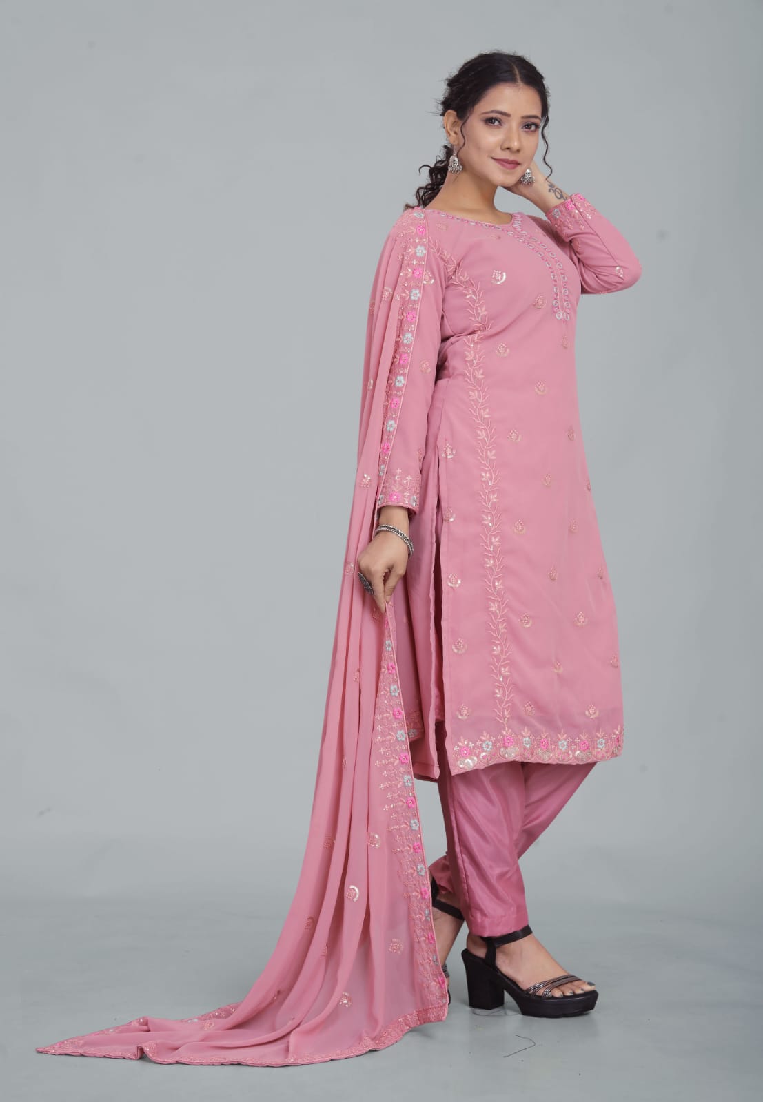 Light Pink Designer Embroidery Suit For Women