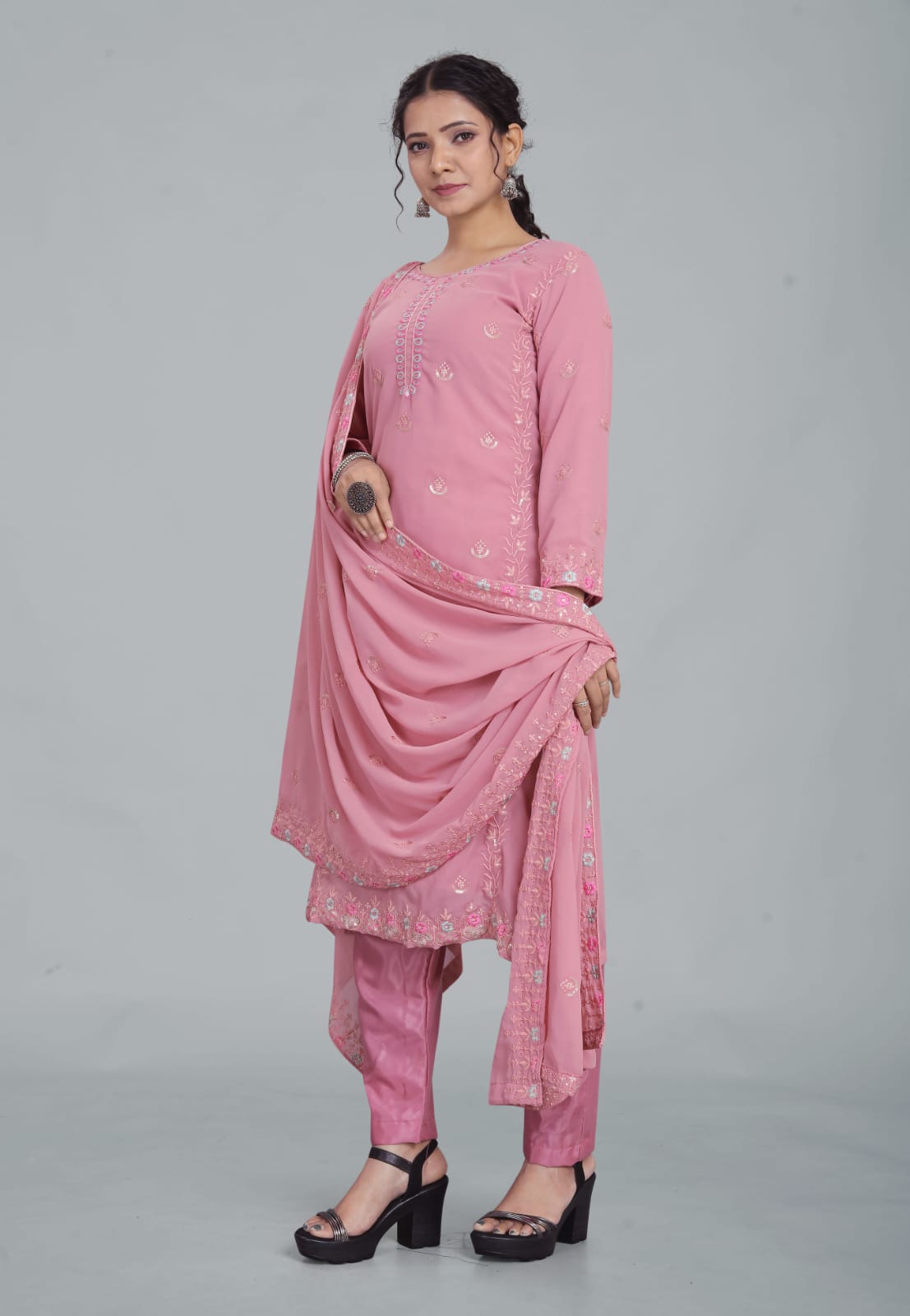Light Pink Designer Embroidery Suit For Women