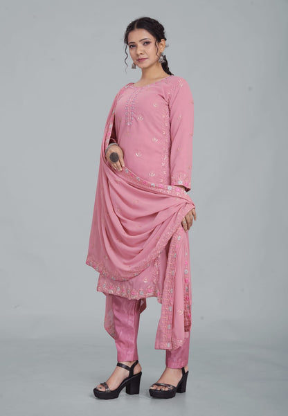 Light Pink Designer Embroidery Suit For Women