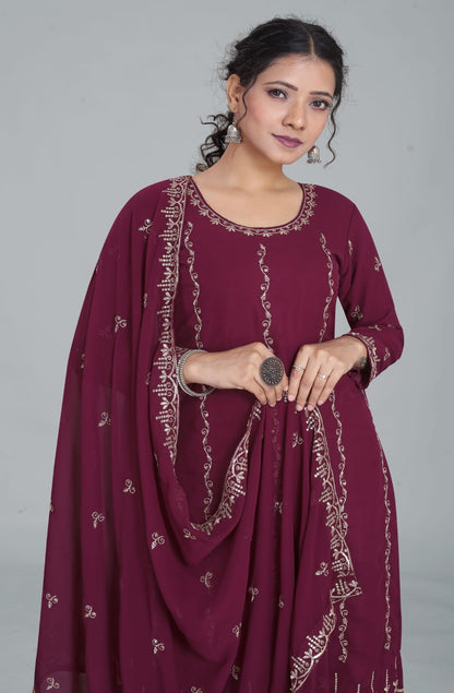 Maroon Designer Embroidery Suit For Women