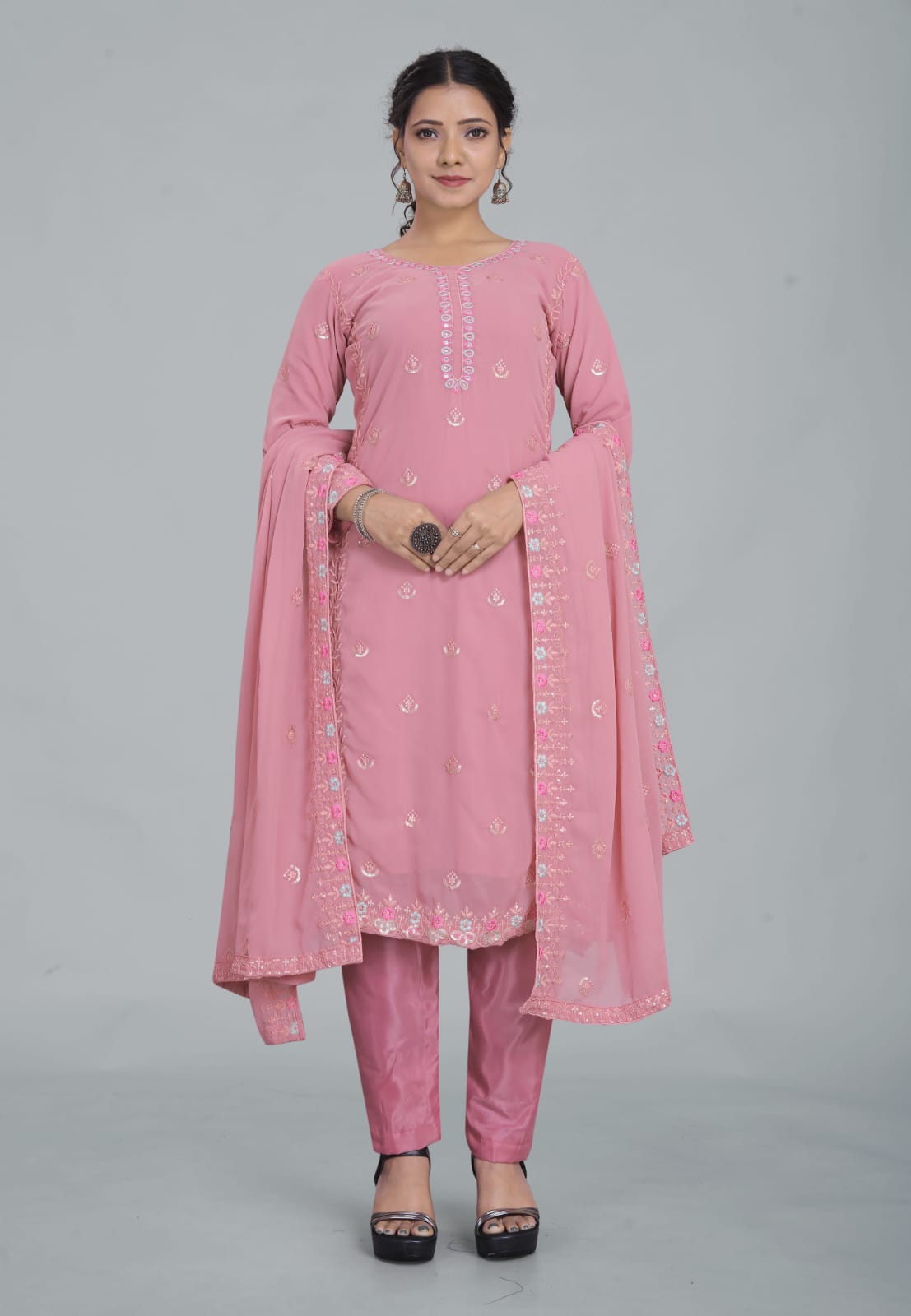 Light Pink Designer Embroidery Suit For Women