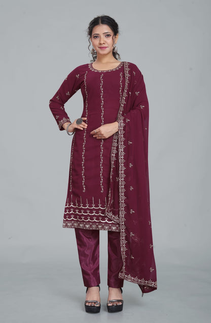Maroon Designer Embroidery Suit For Women