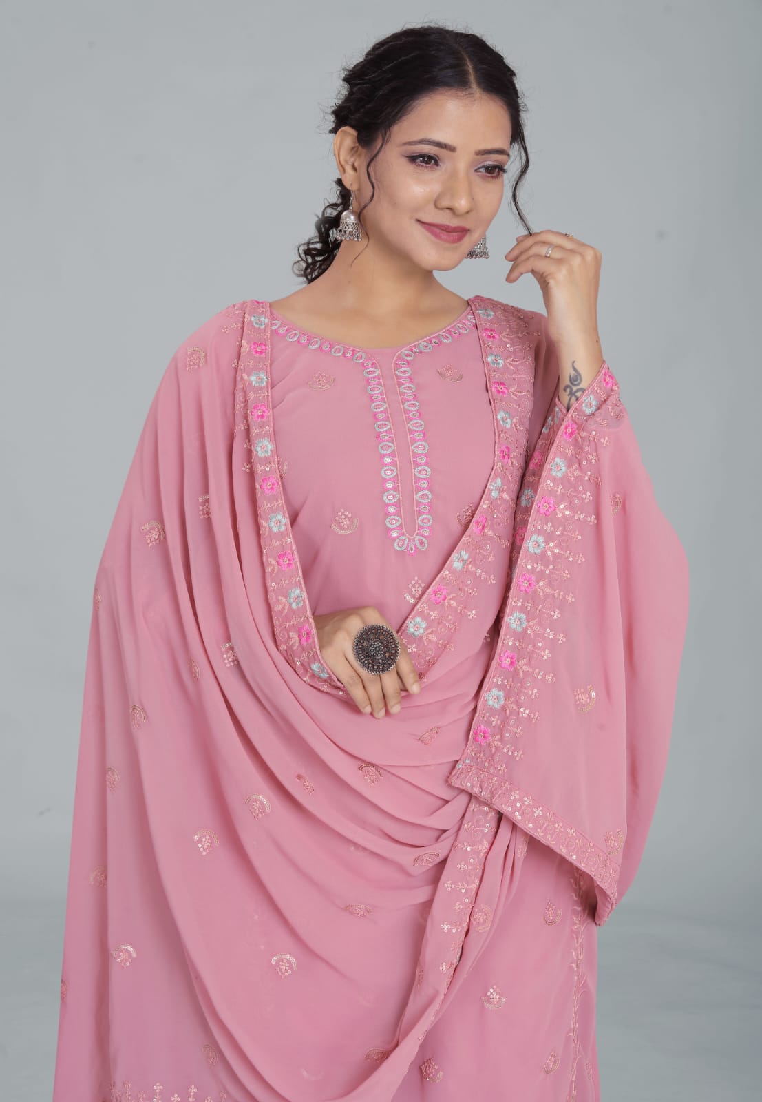 Light Pink Designer Embroidery Suit For Women