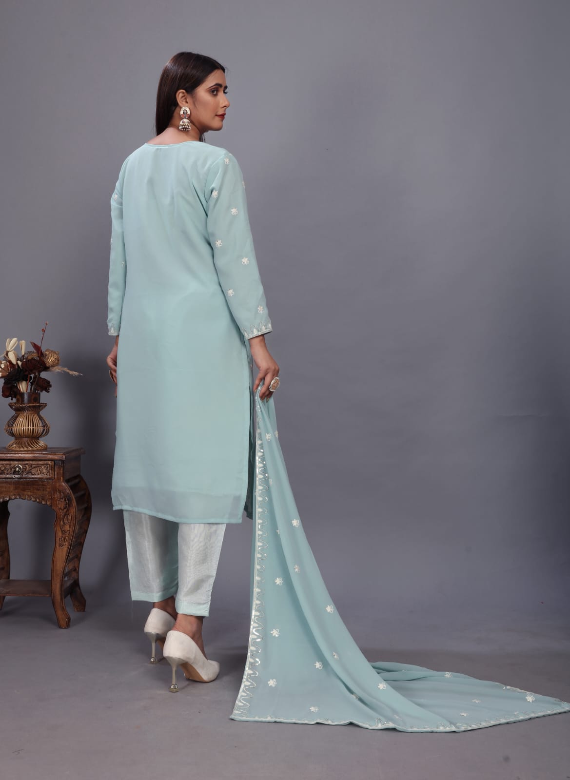 Light Sky Blue Designer Embroidery Suit For Women