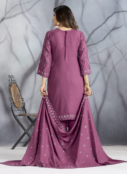 Dusty Violet Designer Embroidery Suit For Women