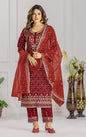 Premium Red Designer Embroidery Suit For Women