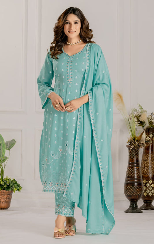 Firozi Designer Embroidery Suit For Women