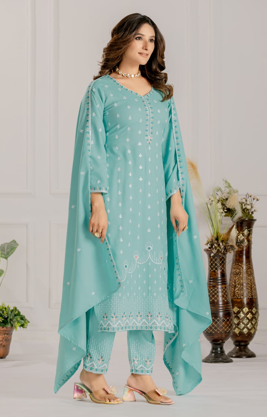 Firozi Designer Embroidery Suit For Women