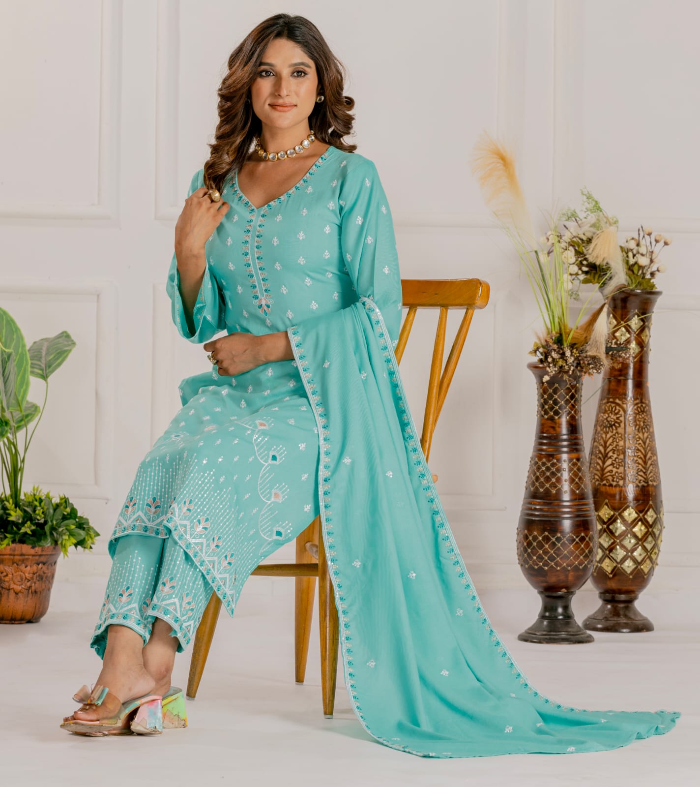 Firozi Designer Embroidery Suit For Women