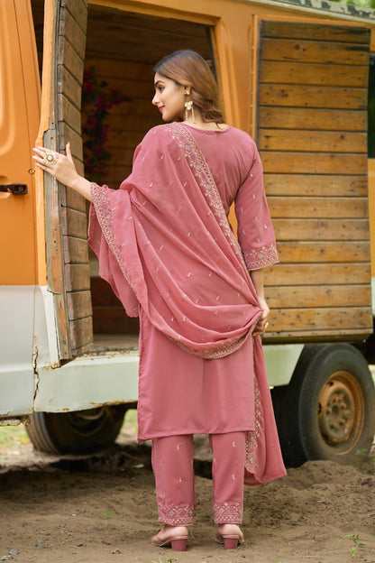 Pink Designer Embroidery Suit For Women