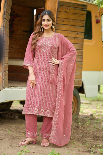 Pink Designer Embroidery Suit For Women
