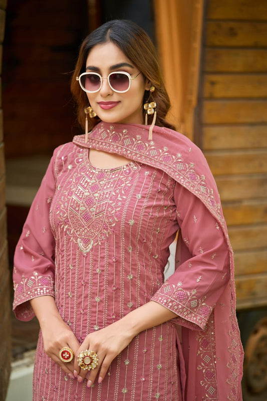Pink Designer Embroidery Suit For Women