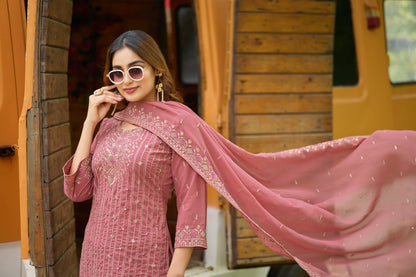 Pink Designer Embroidery Suit For Women