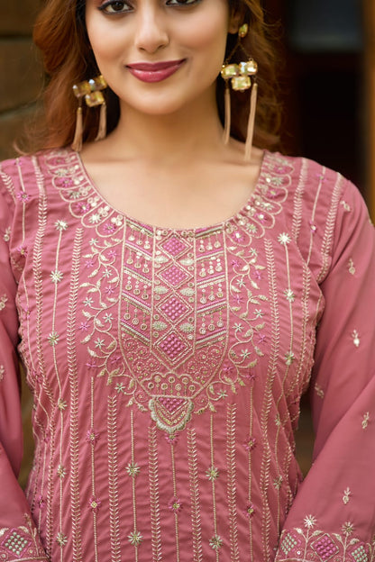 Pink Designer Embroidery Suit For Women