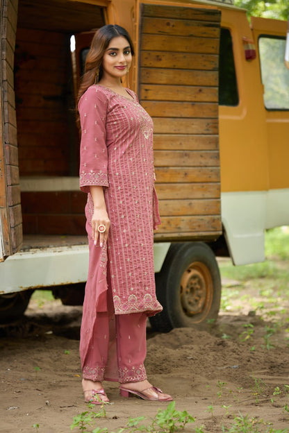 Pink Designer Embroidery Suit For Women
