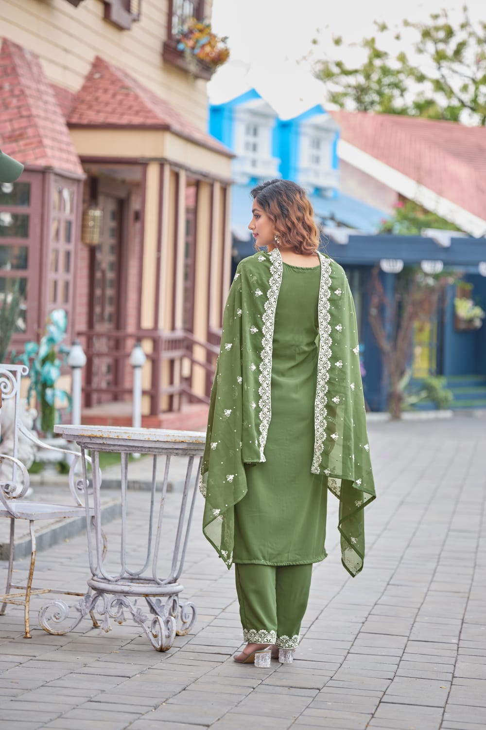 Green Designer Embroidery Suit For Women