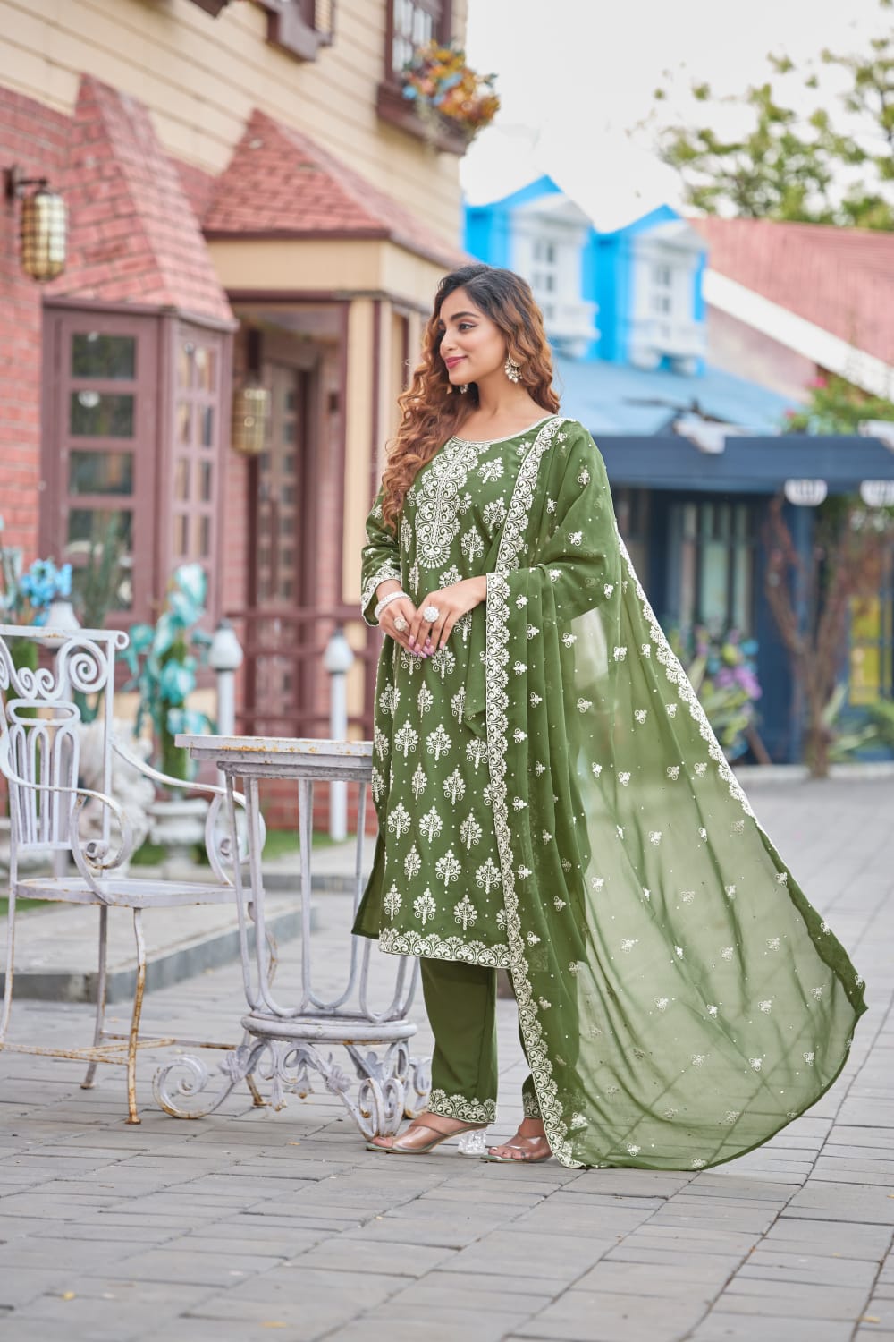 Green Designer Embroidery Suit For Women