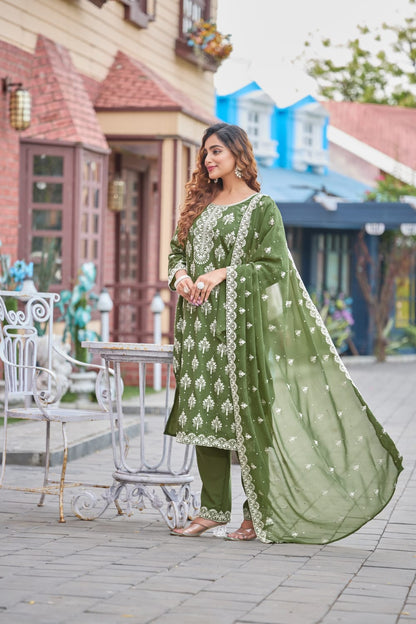 Green Designer Embroidery Suit For Women