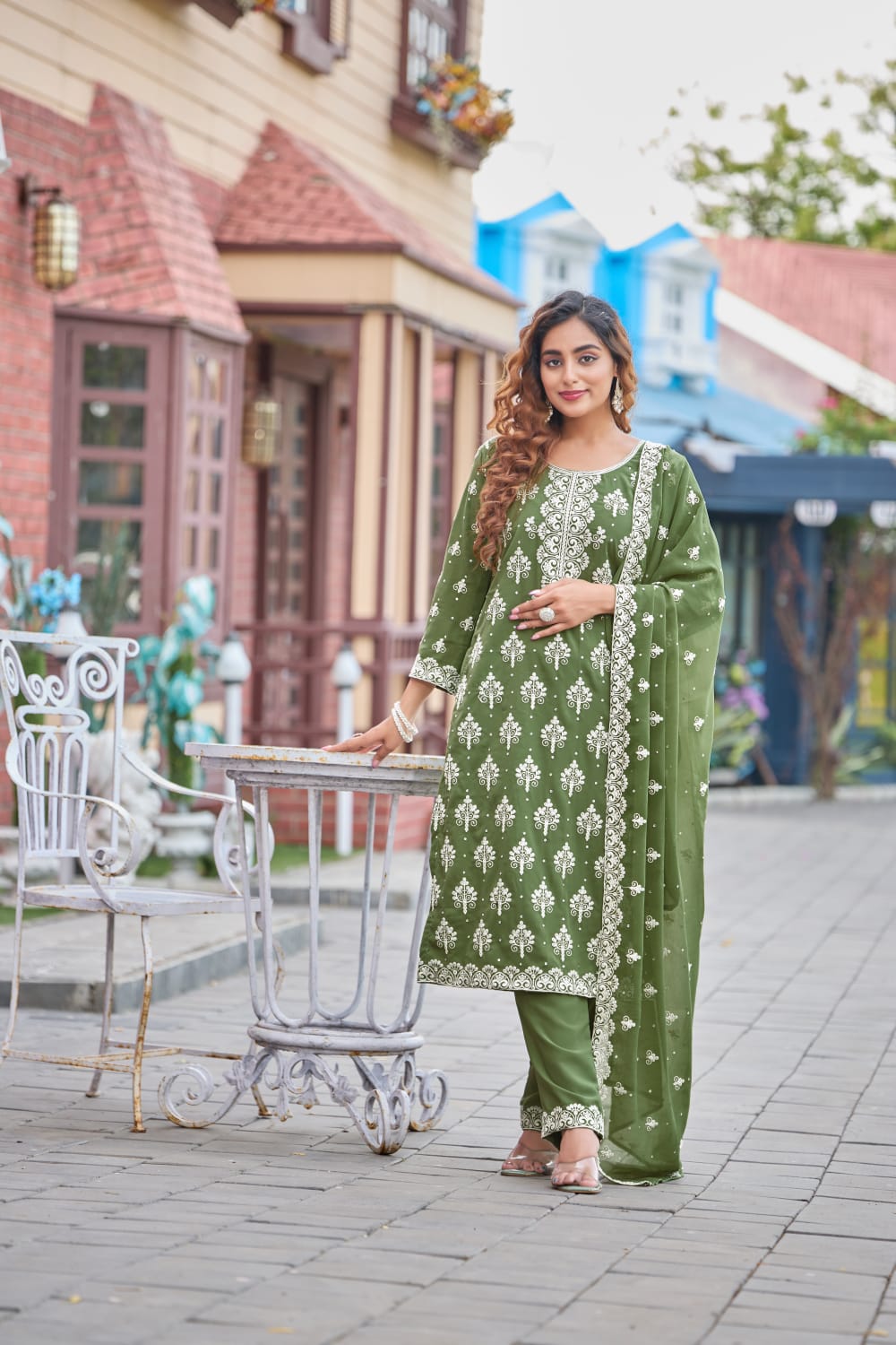 Green Designer Embroidery Suit For Women