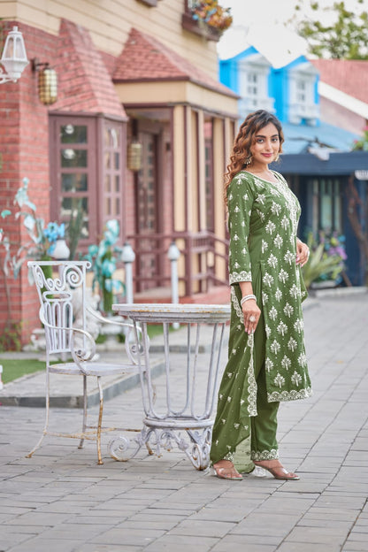 Green Designer Embroidery Suit For Women