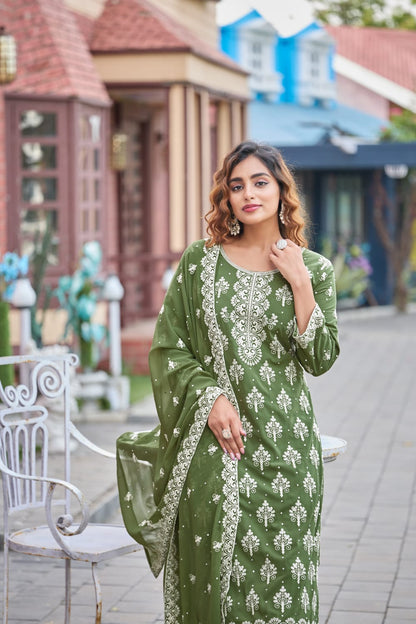 Green Designer Embroidery Suit For Women
