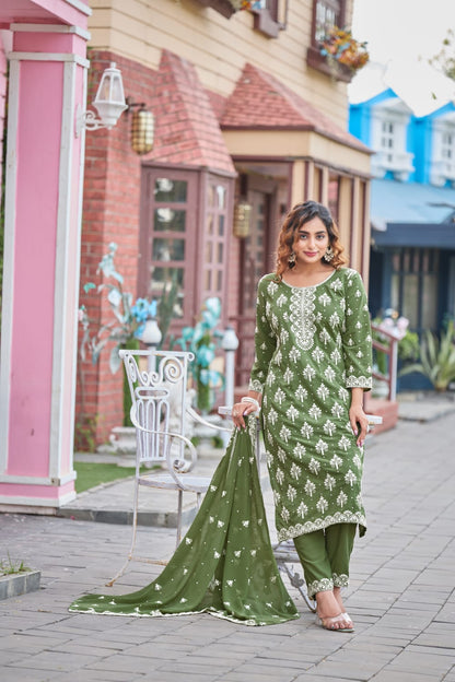 Green Designer Embroidery Suit For Women