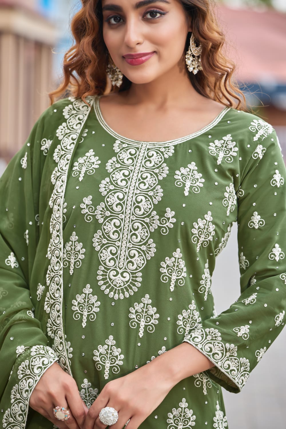 Green Designer Embroidery Suit For Women