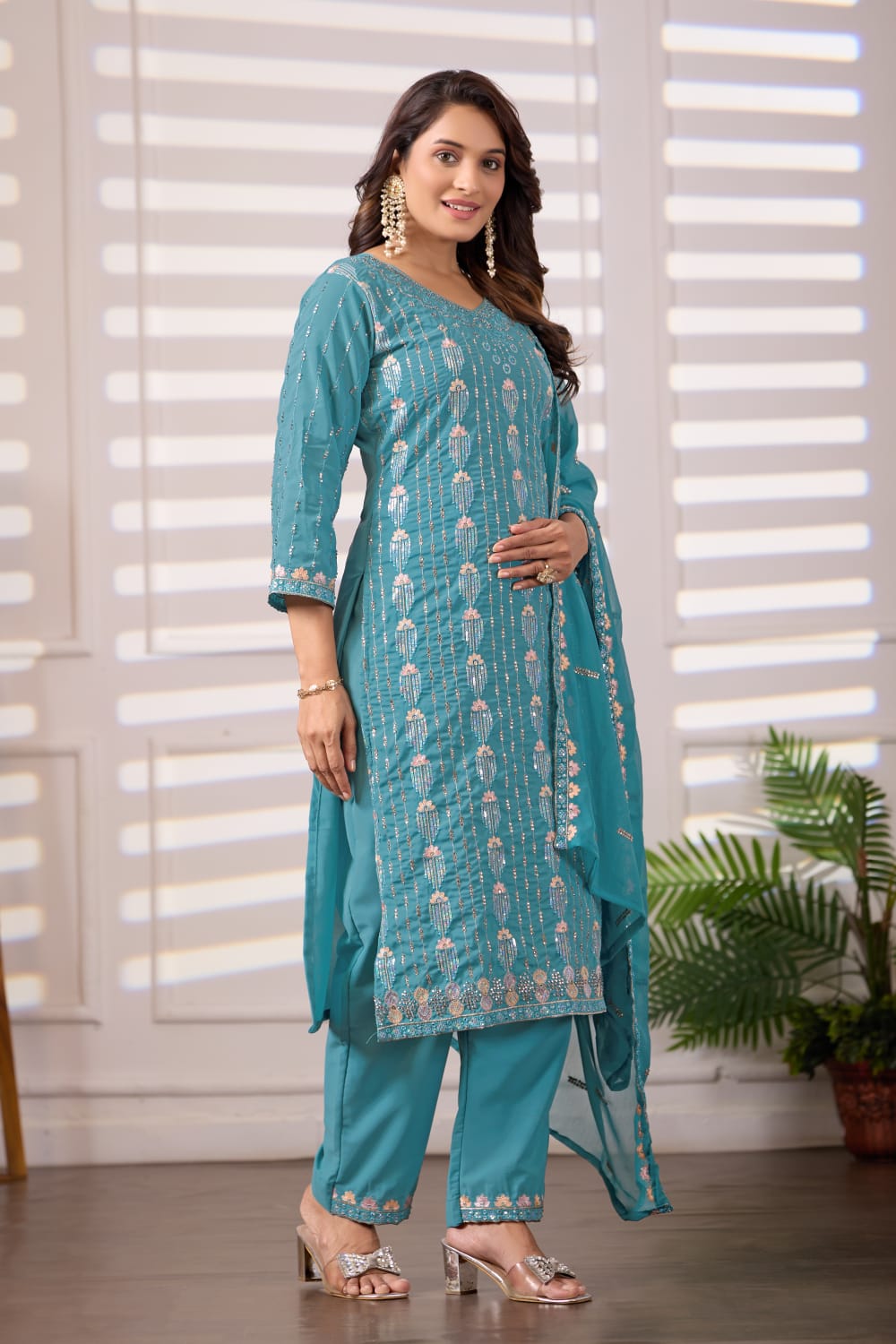 Classic Designer Sky Blue suit for Women